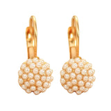 Women Faux Pearls Beads Golden Tone Alloy Huggie Earrings Eardrop Party Jewelry