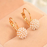 Women Faux Pearls Beads Golden Tone Alloy Huggie Earrings Eardrop Party Jewelry