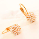 Women Faux Pearls Beads Golden Tone Alloy Huggie Earrings Eardrop Party Jewelry