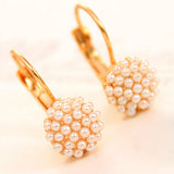 Women Faux Pearls Beads Golden Tone Alloy Huggie Earrings Eardrop Party Jewelry