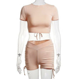 Short Sleeve Backless Biker Shorts Bandage 2 Pieces Set