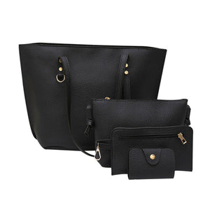 top brand women handbag 4Pcs Litchi Pattern PU